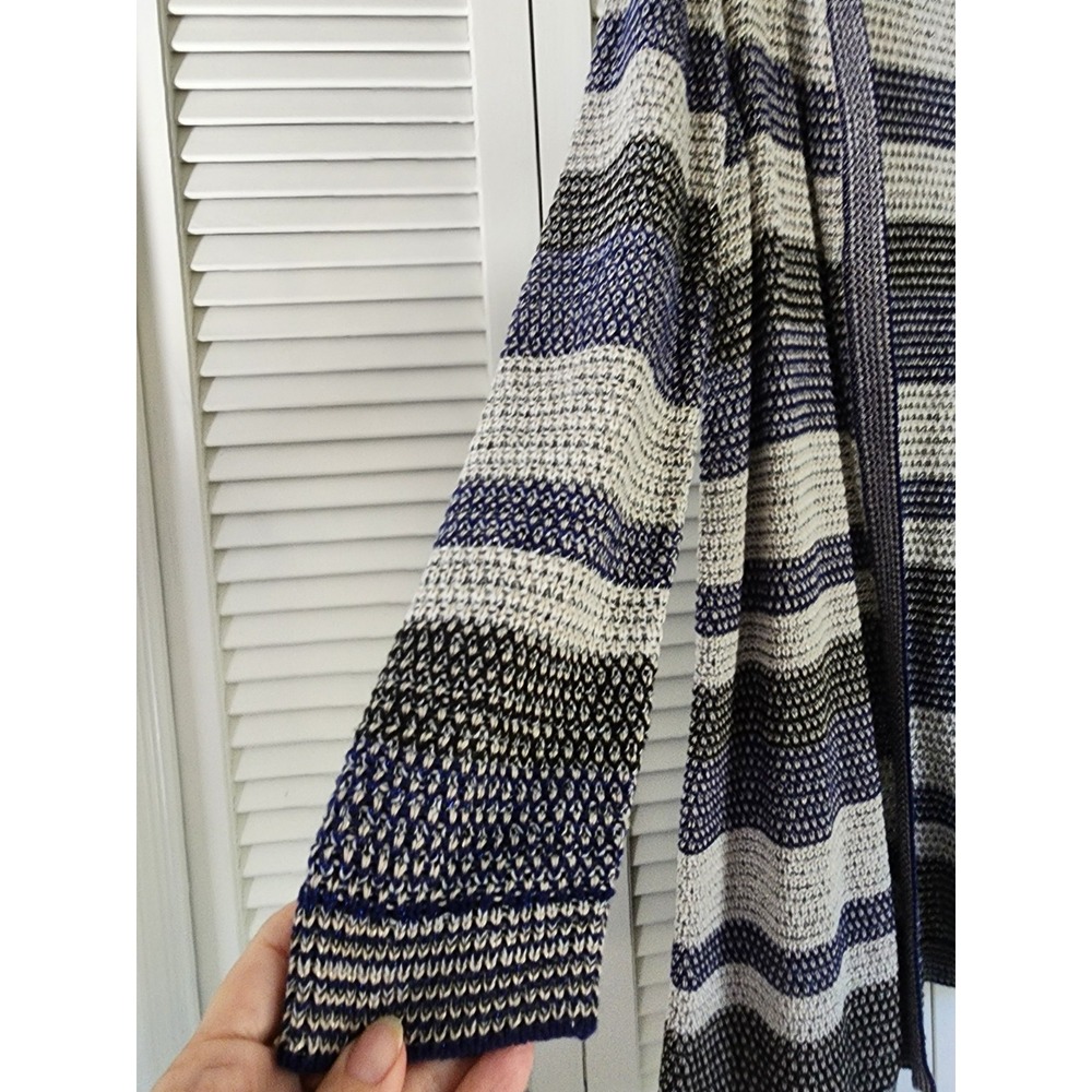 Westport Woman 1X Open Front Striped Knit Cardigan Blue Beige Long Sweater - Picture 3 of 7